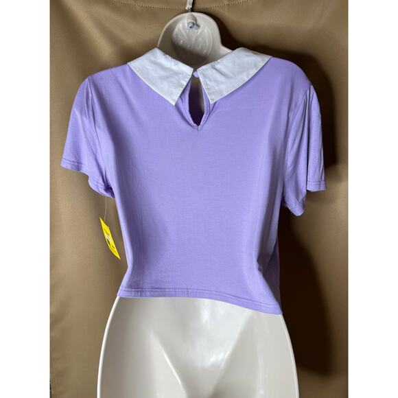 Smak Parlour Smiley Lavender Collared Crop Daisy Tee L 10-12 NWT - Picture 4 of 8